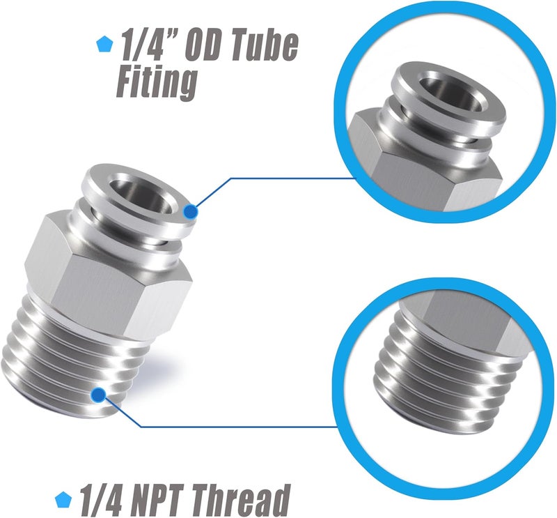 MSAEIQUN Stainless Steel 1/4 Air hose fittings, Push to Connect Air fittings Male Straight 1/4 Inch Tube OD x 1/4 NPT Thread Fitting (Pack of 2) - Image 2